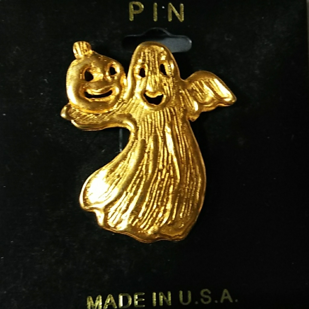 Gold Halloween Ghost & Pumpkin Pin